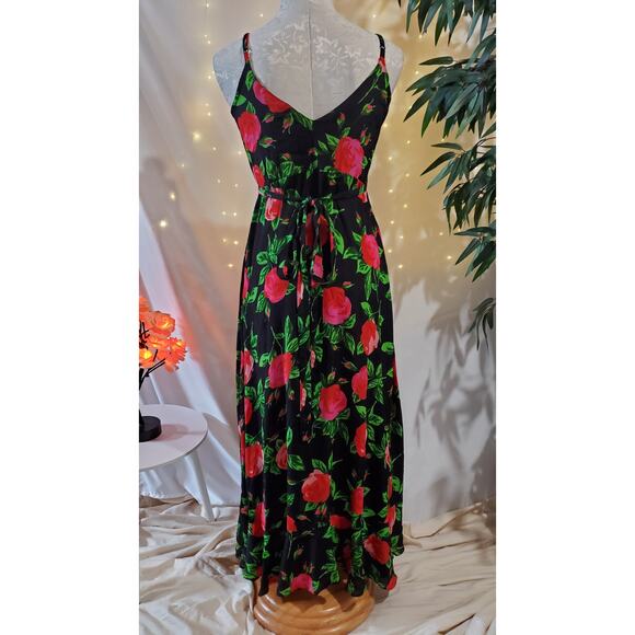 ASOS Ruffle Front Wrap Maxi Cami Dress in Bold Floral Women's Size 6 Black Pink - Picture 5 of 11